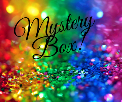 Muti colored - Red, Yellow, Mustard Royal, Fuchsia Mystery Box  Black text