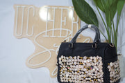 Stud Handbag (Black/Gold, Denim)