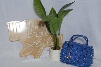 Stud Handbag (Black/Gold, Denim)