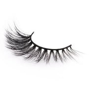 On a white background, beautiful black eye lashes called Jewel Faux Mink Lashes in a round shape. 20mm length. medium volume. Material : 3D Mink. Soft Fluffy Silk Effect.