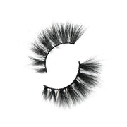 On a white background, beautiful two black eye lashes called Brooklyn 3D Mink Lashes in a round shape. 18mm length. medium volume. Material : Mink. Full-body, Wispy Effect.
