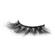 On a white background, beautiful black eye lashes called Gem 3D Mink Lashes in a round shape. 18mm length. medium volume. Material : Mink. Fluffy Effect.